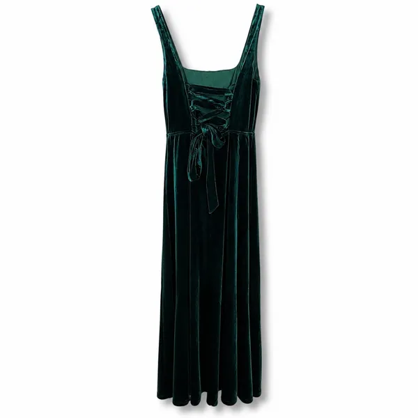 NEW Lulus Graceful Invite Emerald Velvet Square Neck Lace-Up Maxi Dress Medium - Image 8