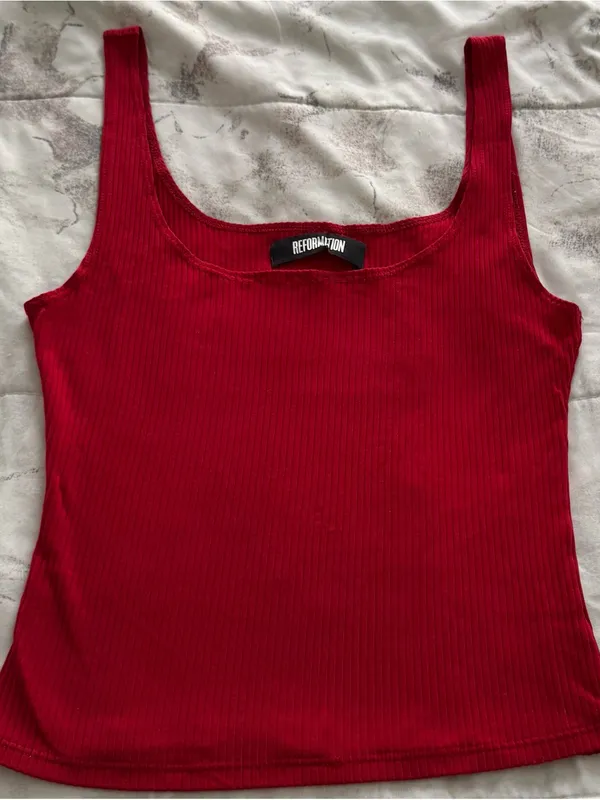 Reformation Carla red ribbed Sleeveless Square-Neck Tank Top, size S Made in USA - Image 13