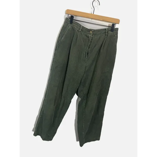 Pendleton Corduroy Pants Womens 12 Green Pleated High Rise Tapered Academic - Image 2