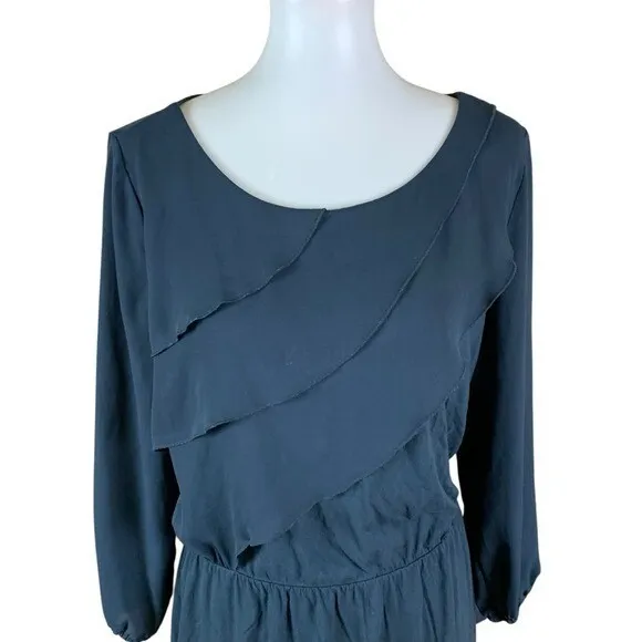 Deletta Alee Anthropologie Black Ruffle Long Sleeve Peplum‎ Top Womens Medium - Image 2