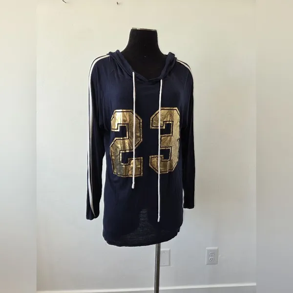 Free Kisses 23 Plus Size 1X Navy Hooded Sweatshirt Lightweight Sporty Casual - Image 2