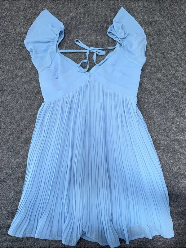 Lulu's Amalfi Coast Light Blue Pleated Flutter Sleeve Mini Dress - Image 5