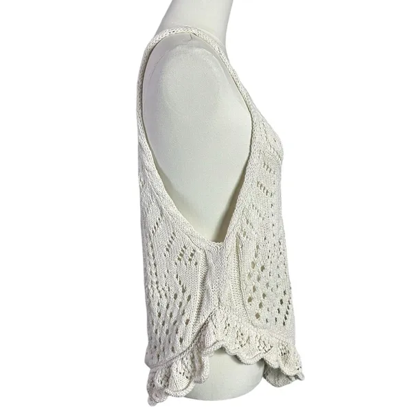 Free People Retro 70s Beachy Crochet Sea Song Sweater Tank Tunic Medium Neutral - Image 7