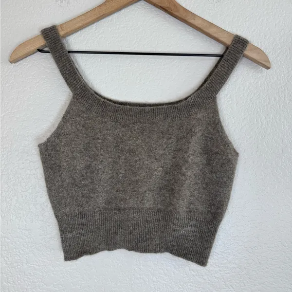 Reformation Caitlin Cashmere Cropped Cami Tank Top Medium Brown - Image 5