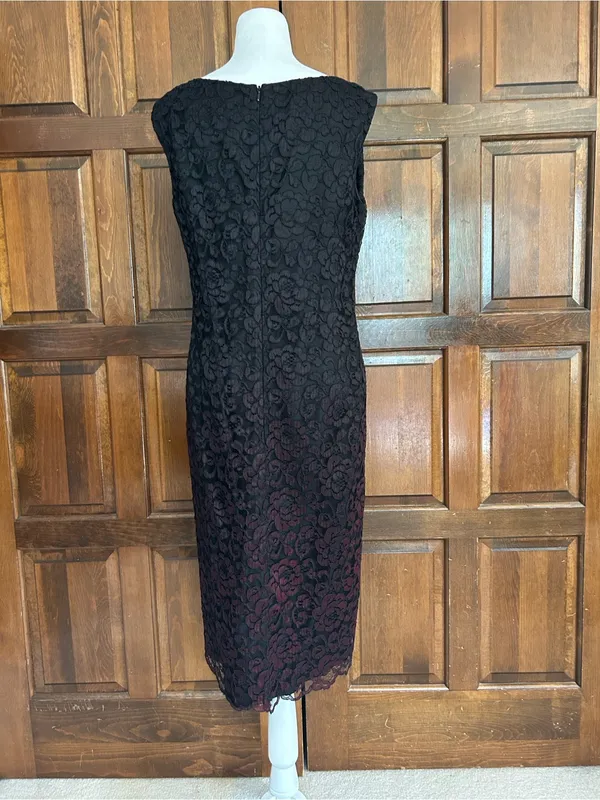 Vtg Le Crillon‎ Black Red Lace 2 Piece Dress Blazer Suit Set Size 10 Wedding - Image 9
