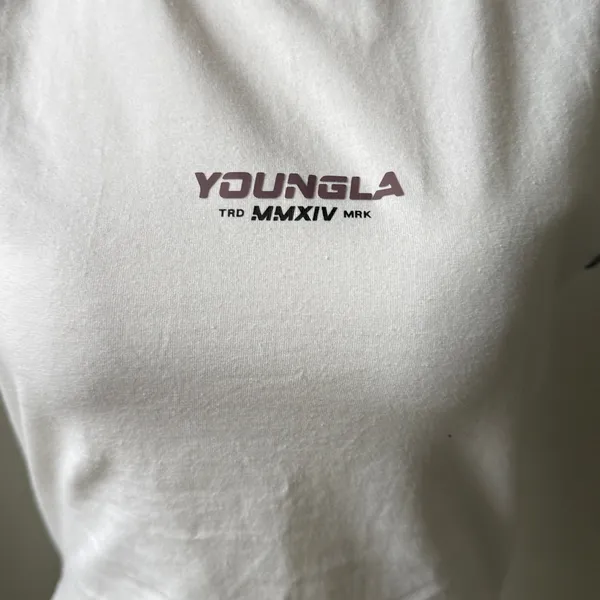 YoungLA White and Mauve Short Sleeve Raglan Tee - Image 3