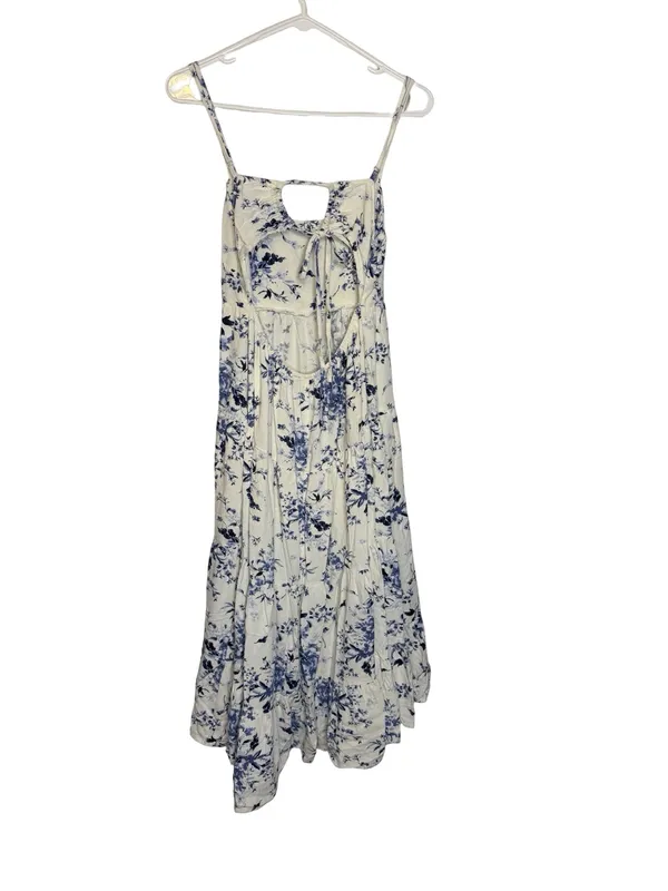 🌸 Lulus‎ Mykonos Mood Ivory Floral Print Tie Strap Tiered Midi Dress Size M 🌸 - Image 6
