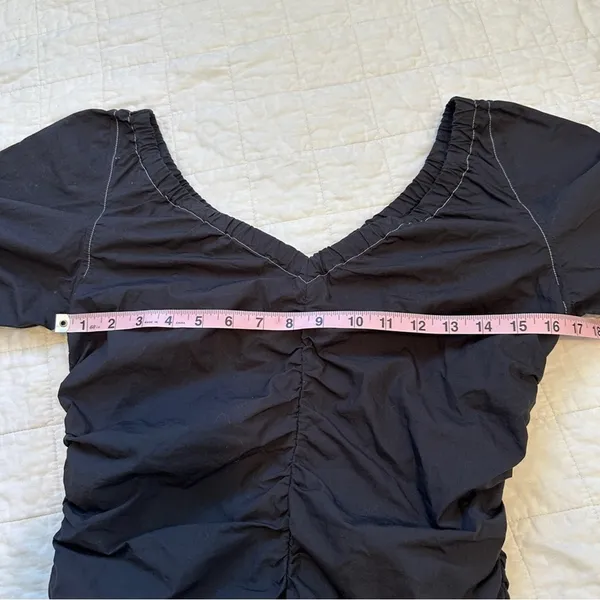 Ganni Cotton Black Ruched Dress 38 Medium Contrast Stitch - Image 8