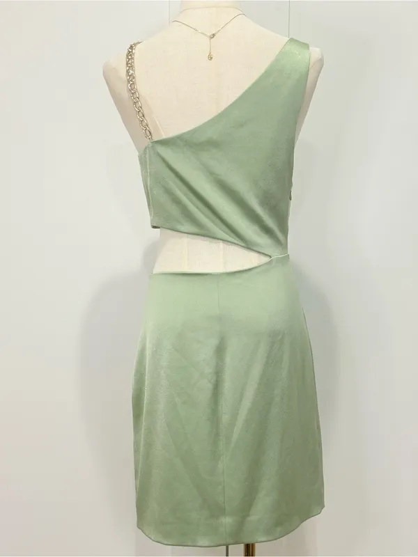 Alice + Olivia Karoline Cutout Mini Dress 6 Green Satin Cocktail Party Spring - Image 7