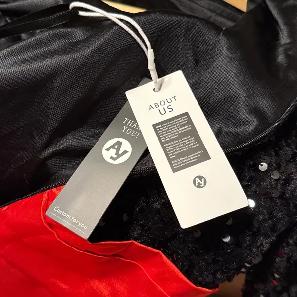 AO YAN Black Red Maxi Dress Long Sleeve Sequined Satin‎ Christmas Holiday C27 - Image 8