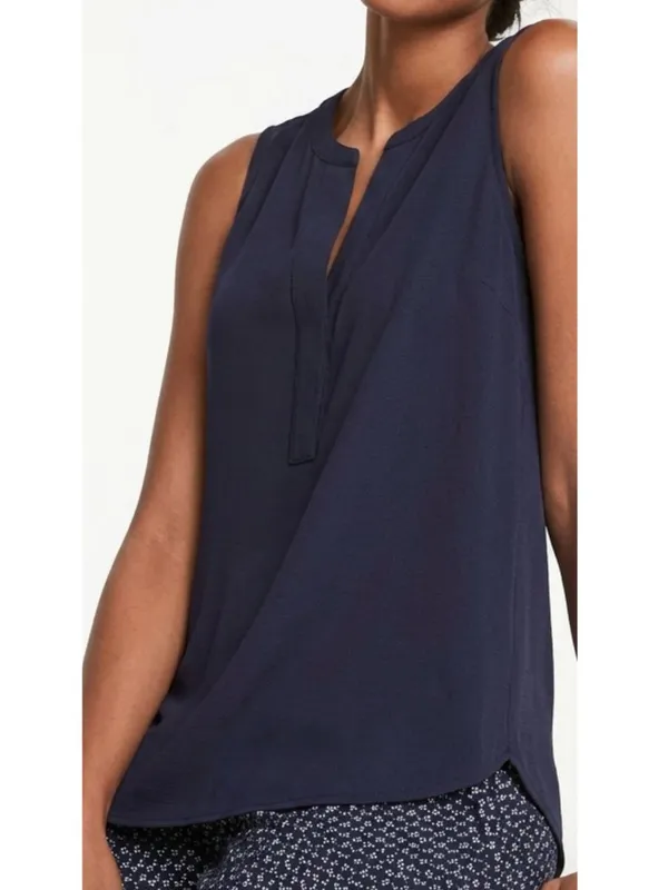 ANN TAYLOR Matte Jersey Shell Coral Split Neck Mixed Media Sleeveless Tank Top S - Image 4