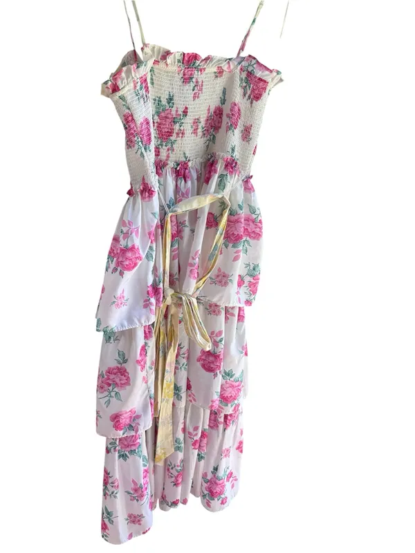 LoveShackFancy Elsie Pink Floral Tiered Smocked Sundress - Image 7