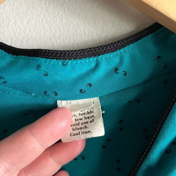 Vintage 70s Teal Mod Dress Abstract Print Cinched Waist Small - Image 4