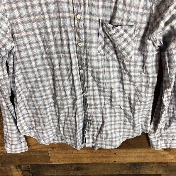 Paige Womens Plaid‎ Button Down Shirt Purple White 100% Cotton Size L - Image 3