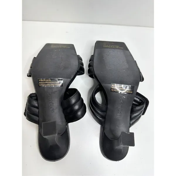 Abound Open Toe Sandals‎ Womens Size 6 Qarly Heeled Black Slip On Heels - Image 7
