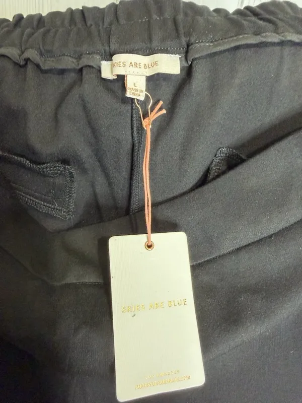 NWT Skies Are Blue Trouser Pants Elastic Waist Black Sz L (34x28) High Rise NEW - Image 7