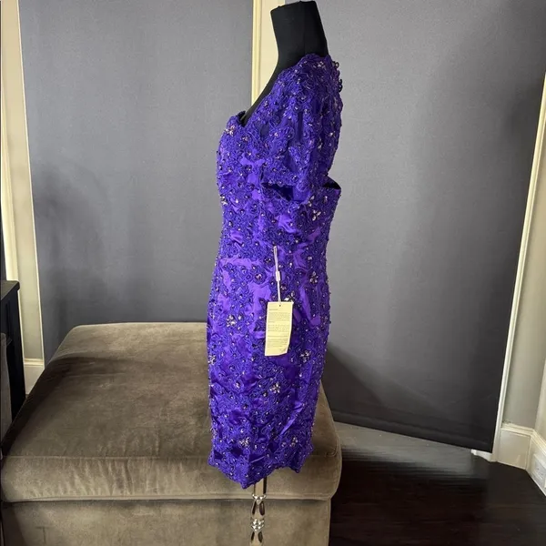 Women’s Purple Short Sleeve Formal Dress Lace Appliqué Zip Up Back Size 8 NWT - Image 6