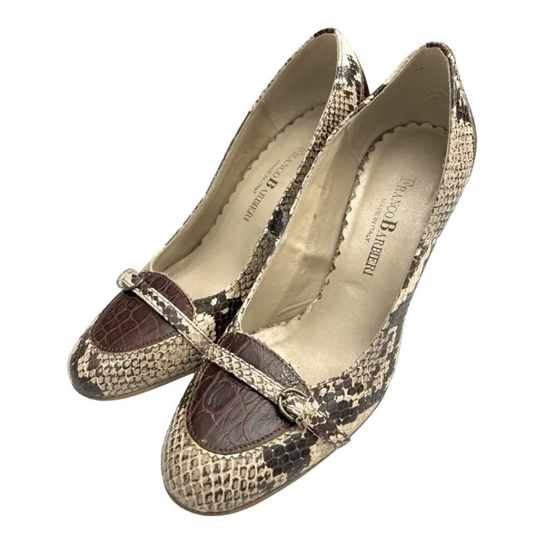 Franco Barbieri Italian Snakeskin Croc Trim Heeled Loafer Pumps 6.5 M - Image 4