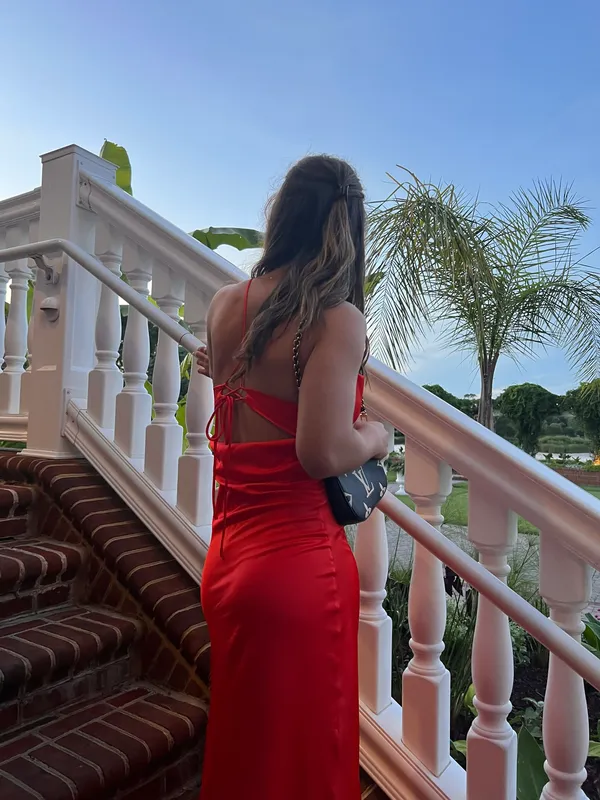 Satin Midi Dress Orange - Image 2