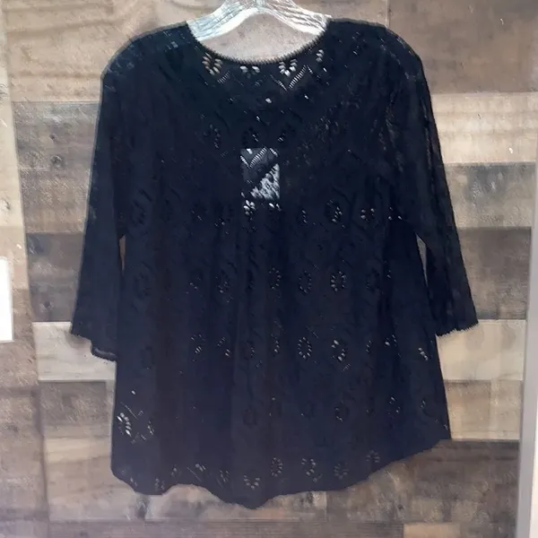 Anthropologie Fleur Wood Black Lace Top with 3/4 Sleeves, NWT - Image 8
