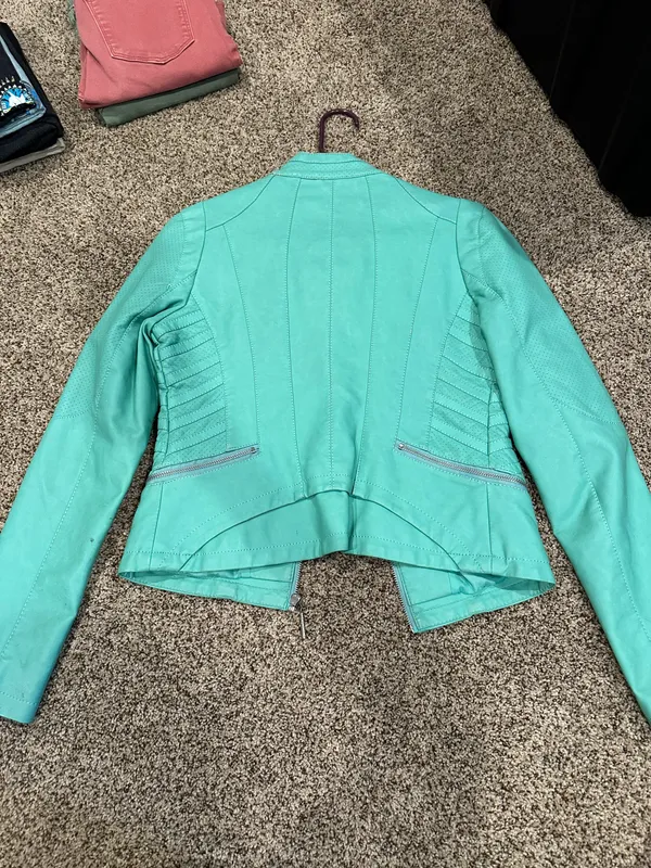 Teal Leather Jacket Blue Size M - Image 3