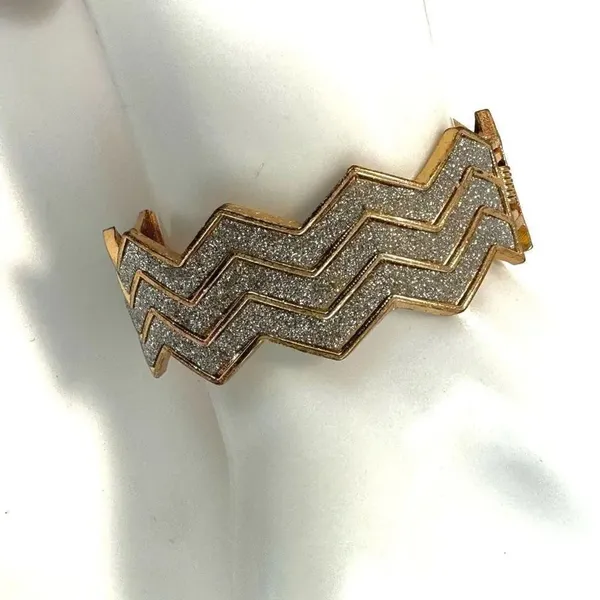 Gold tone rhinestone hinged bangle bracelet - Image 2