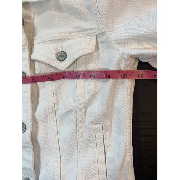 Abercrombie & Fitch White Denim Trucker Jacket Womens XS 144J0317 Stretch Cotton - Image 12