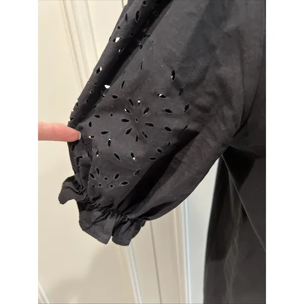 Brende Black Shift Dress Size Medium Eyelet Puff Sleeve‎ Minimalist Whimsigoth - Image 3