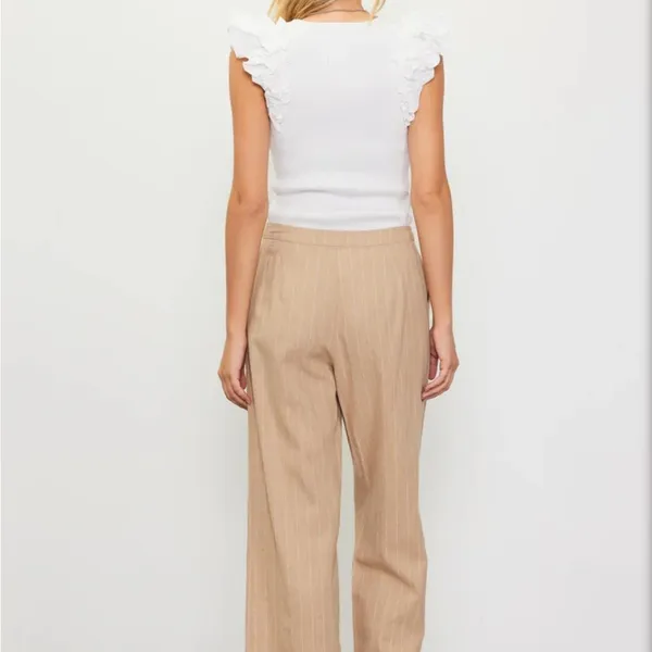 Skies Are Blue Small Tan Linen Cropped High Rise Pin Striped Pants‎ 73976 Latte - Image 7