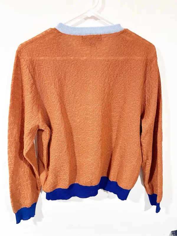Zara Brown Textured Colorblock Cardigan Sweater Size XL NEW - Image 5