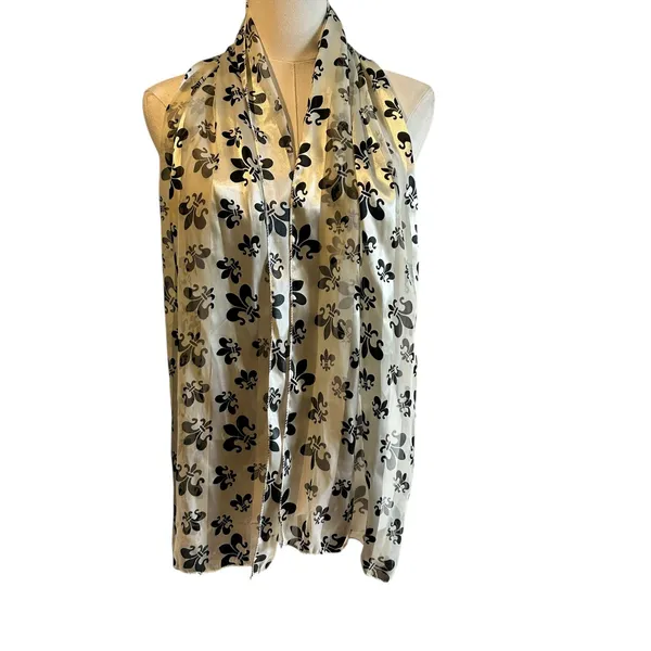 New Orleans Saints Scarf Lot of 2 Blue White Black fleur Del Lis Silk Feel Sport - Image 2