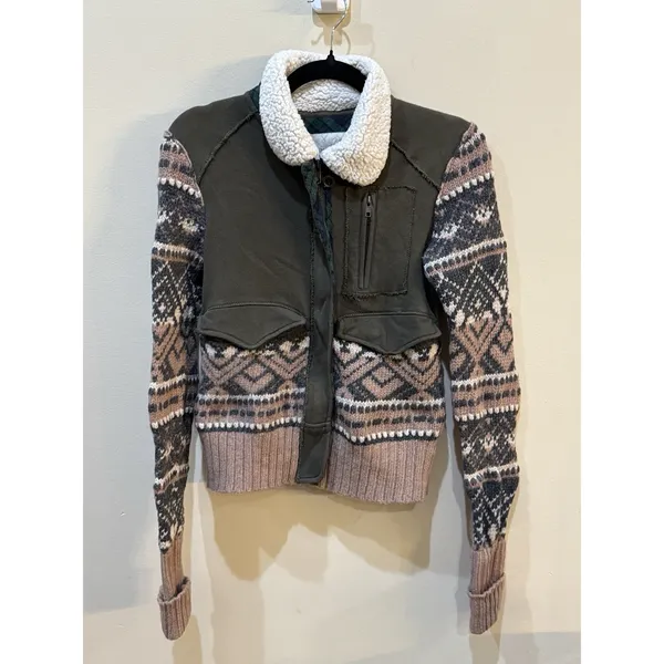 We The Free Fairisle Bomber Jacket Size XS Wool Cotton Utility - Image 4
