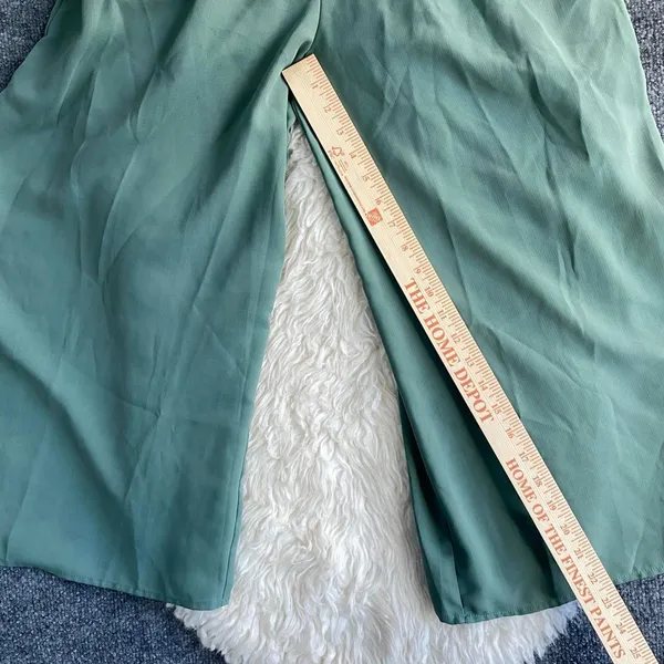 Gigio Sage Green Jumpsuit Wide Leg Ruffle Hem Smocked Adjustable Straps - Image 8