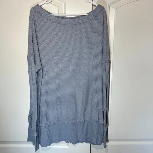 Free People North Shore Thermal Knit‎ Tunic Top In Grey Womens Large Distressed - Image 2