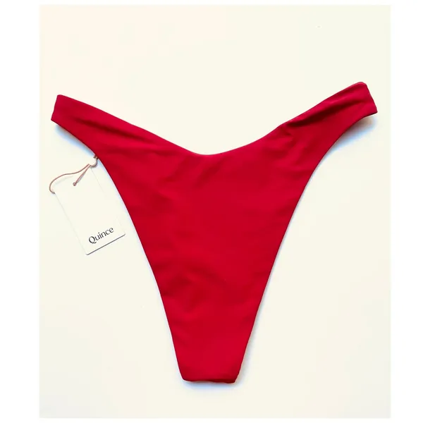 Quince Italian High-Leg Ring Bikini Bottom Swim Cherry Red Size Large NEW - Image 4