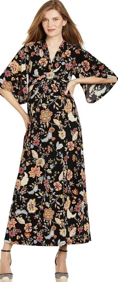 Jessica Simpson maternity black floral maxi bell sleeve dress - Image 2