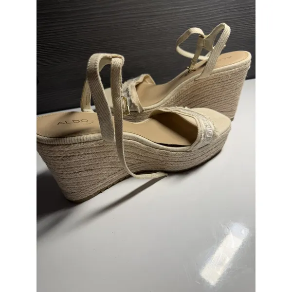 Aldo Sandals Womens Size 11 Espadrille Beige Ankle Strap Open Toe Wedge Heel C3 - Image 6
