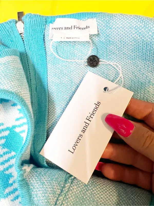 Lovers + Friends Marva Seafoam Knit Full Zip Back Crewneck Sweater Crop Tank - Image 9
