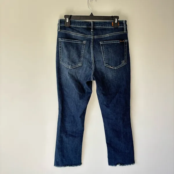 Seven7 High-Rise Raw Hem Cropped Fashion Jeans Dark Wash Denim Straight Leg - Image 7