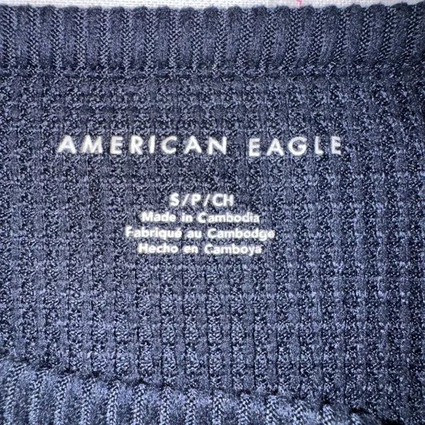 American‎ Eagle Outfitters Navy Blue Waffle Knit Long Sleeve Top Women's S - Image 4