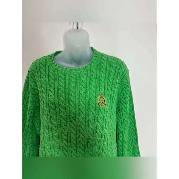Lauren Ralph Lauren Bright Green Cable-Knit Crewneck Sweater 100% Cotton medium - Image 6