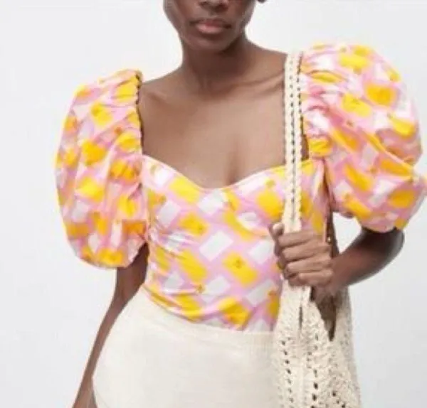Zara Puff Sleeve Printed Poplin Bodysuit - Image 2