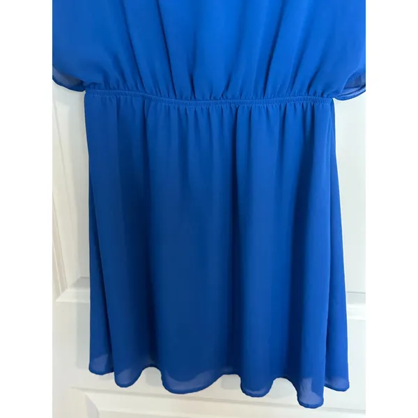 Blue tropical Back Pattern Mini Lined Dress Women's Sz Small - Image 3
