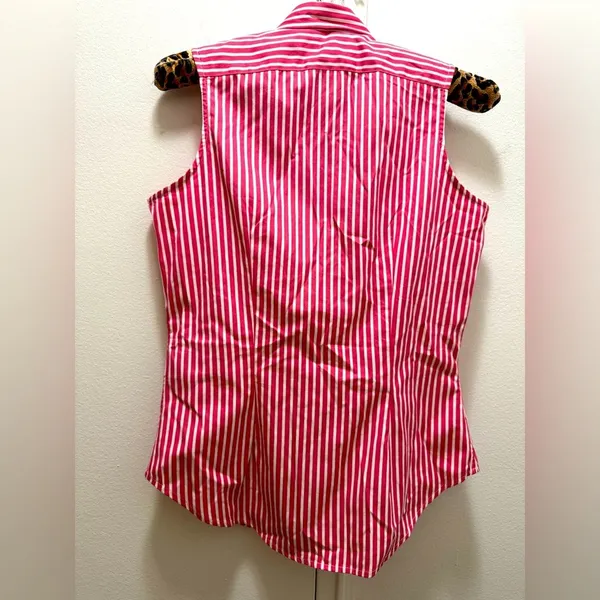 Ralph Lauren Golf Sleeveless Button Up Pink and White Candy Stripe Women's 4 - Image 3