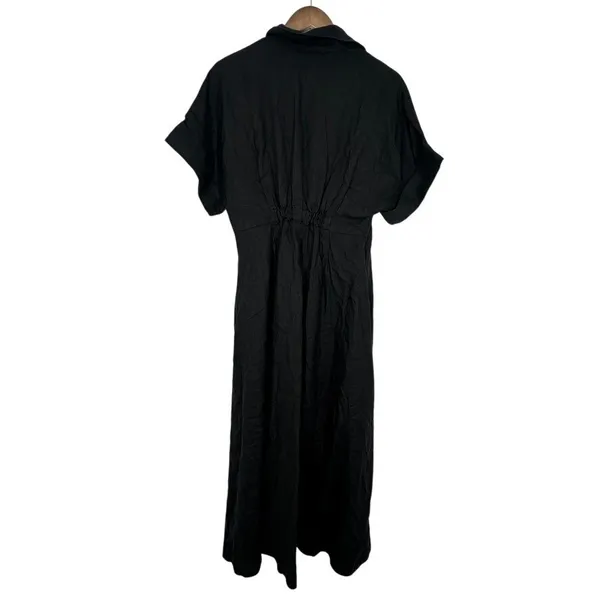 Madewell Black Linen Midi Shirt Dress‎ Button Front Size M Chic Feminine Classic - Image 9