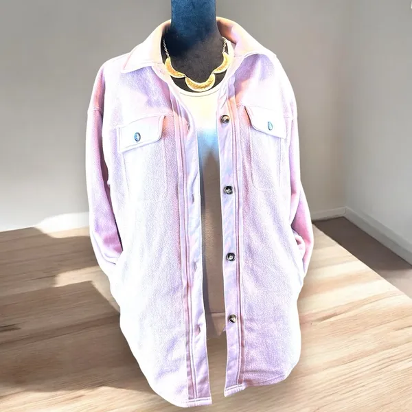 Bibi Women's Fleece Jacket Light Pink Mauve Oversized‎ Relaxed Fit SM Pockets - Image 7