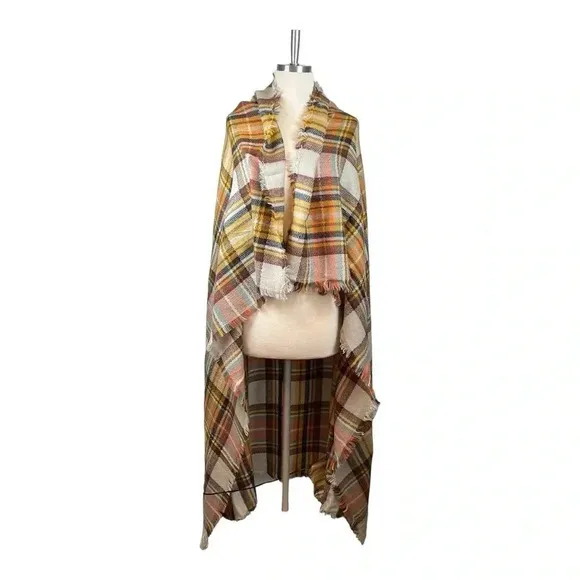 Plaid Blanket Scarf Womens OS‎ Multicolor Oversized Cozy Fall Wrap Shawl Tartan - Image 3