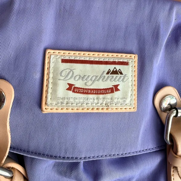 Doughnut Macaroon Backpack Purple Peach Nylon Leather Trim Outdoor Adventure Bag - Image 3