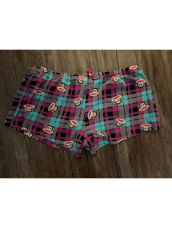 Y2K Paul Frank Julius Monkey Plaid Fleece Pajama Shorts XL - Image 3
