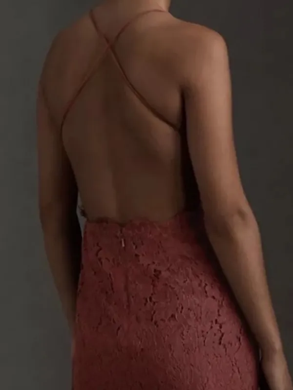 Anthropologie BHLDN Fame and Partners Women’s Rain Column Lace Midi Dress Maroon - Image 8